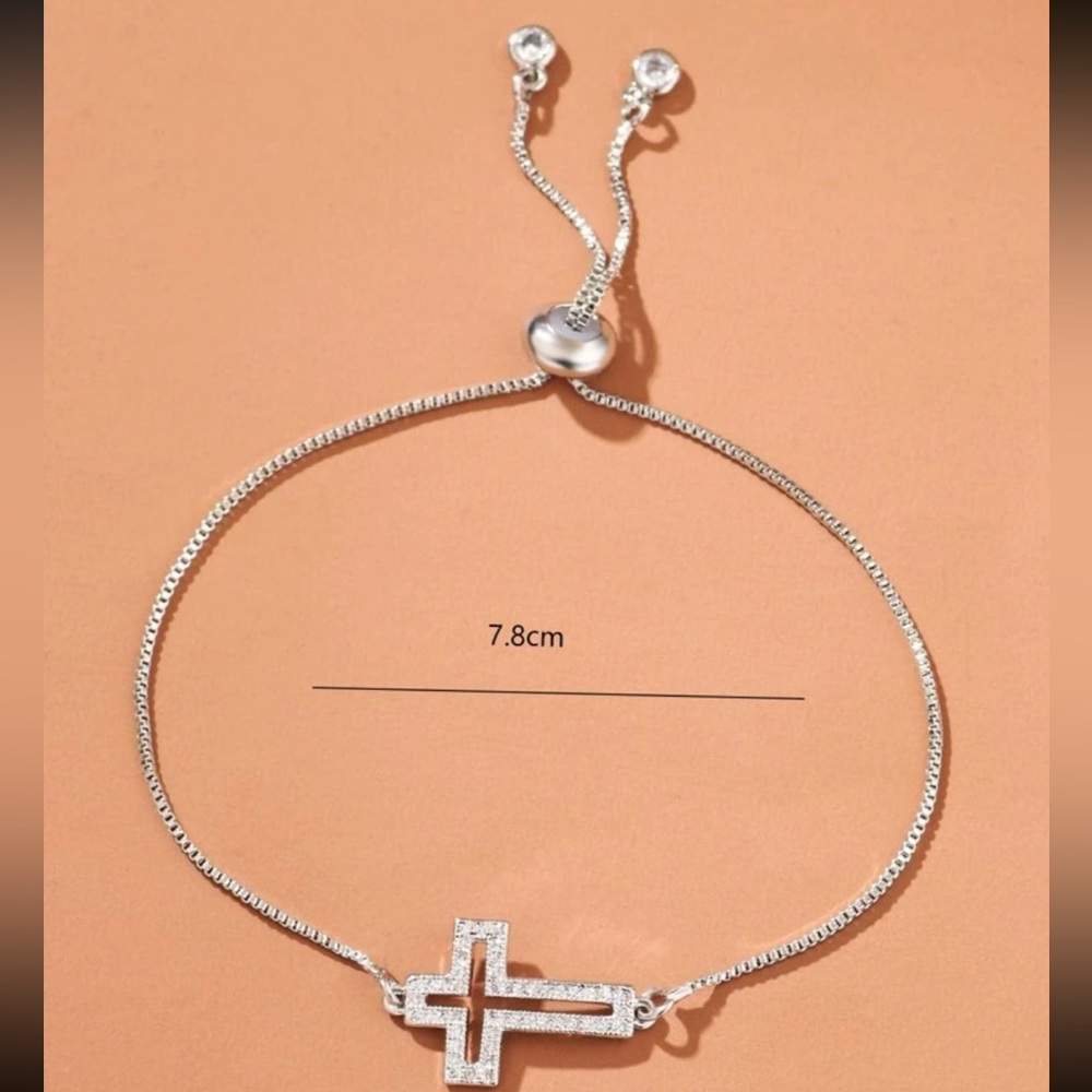 Silver Sideways Cross And Cubic Zirconia Bracelet, Gold Cross Bracelet - Picture 3 of 3